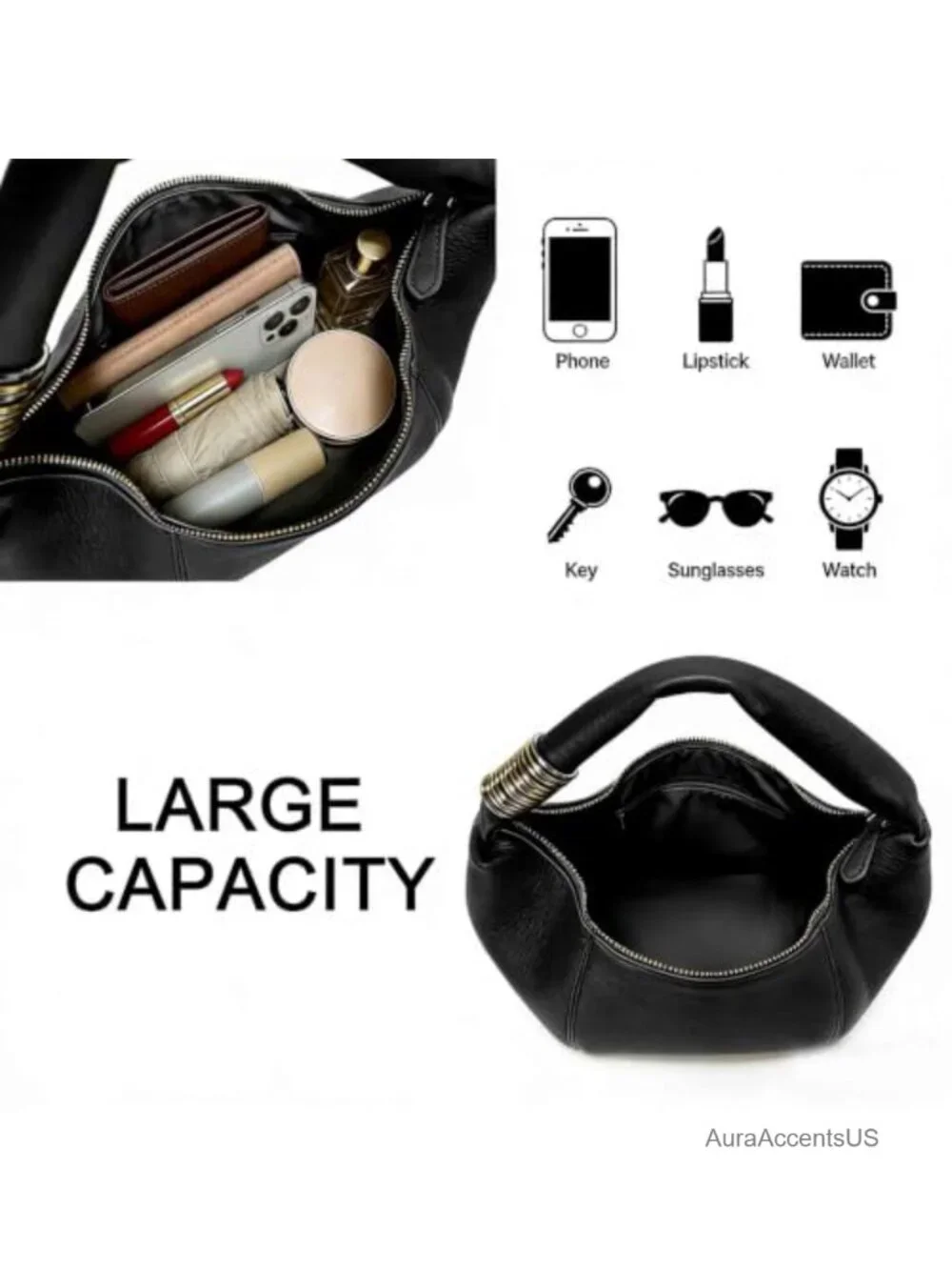 Vegan Leather Hobo Bag Crescent Underarm Shoulder Bag PU Leather Handbag Metal
